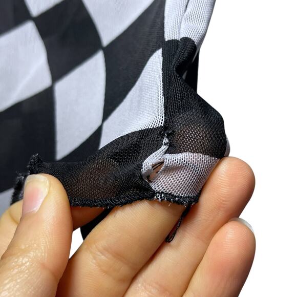 Forever 21 Sheer Mesh Checkered Top Long Sleeve Black White Small - Picture 6 of 6